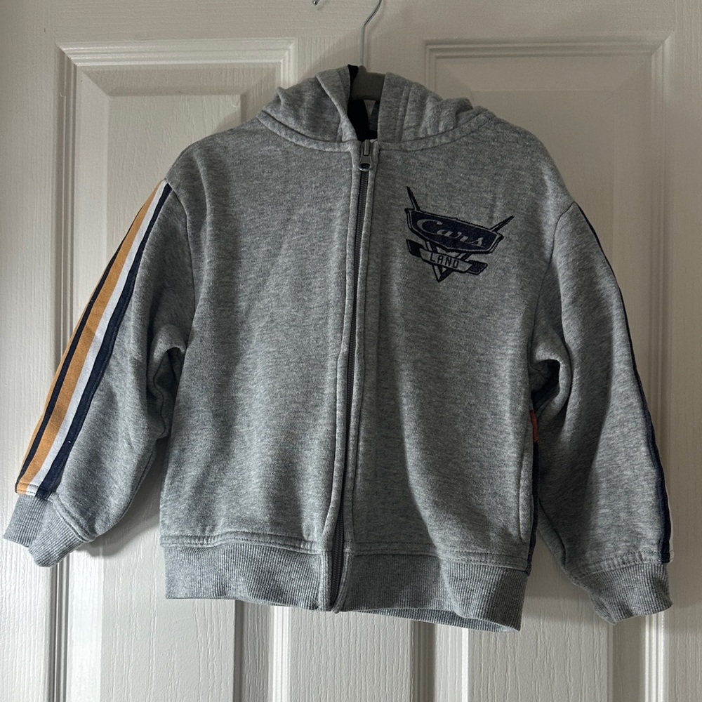 Disney Grey Hooded Zip-Up Sweatshirt with Navy & Mustard Stripes